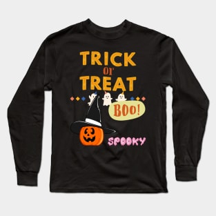 Happy Halloween Trick or Treat Witch Pumpkin Skull Spooky Long Sleeve T-Shirt